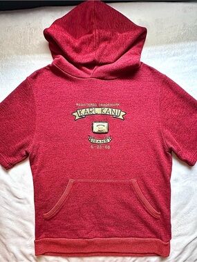 Karl Kani Short Sleeve Hoodie Top Mens L Heather Red Gold Metal Plate Streetwear